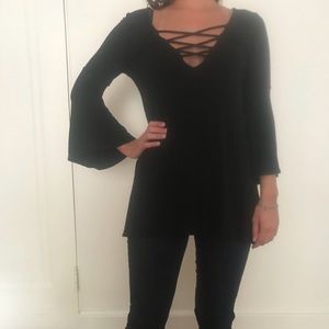 Black Lace Up Swing Top